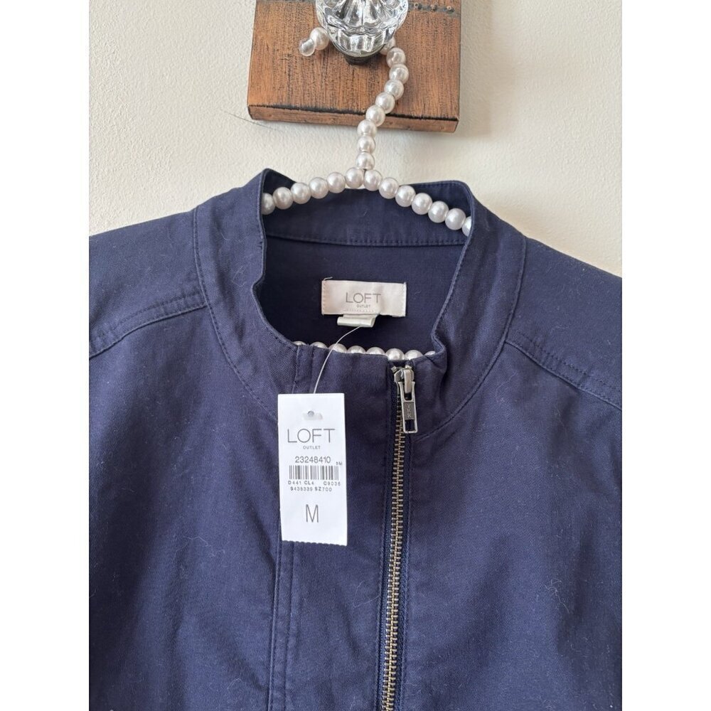 NWT LOFT Womens Size Medium Blue Full Zip Jacket Cotton Blend Pockets - Picture 2 of 4